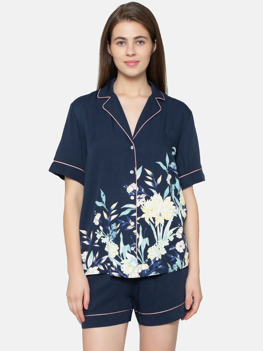 Triumph Women Blue Floral Printed Lounge Shirt Price in India