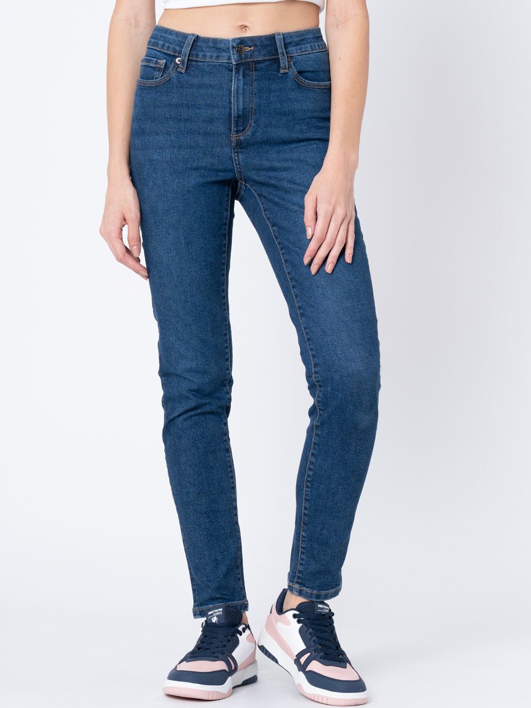 Mode by Red Tape Women Blue Skinny Fit Stretchable Jeans Price in India