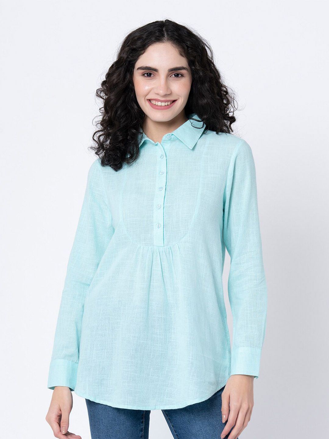 Mode by Red Tape Blue Shirt Style Top Price in India