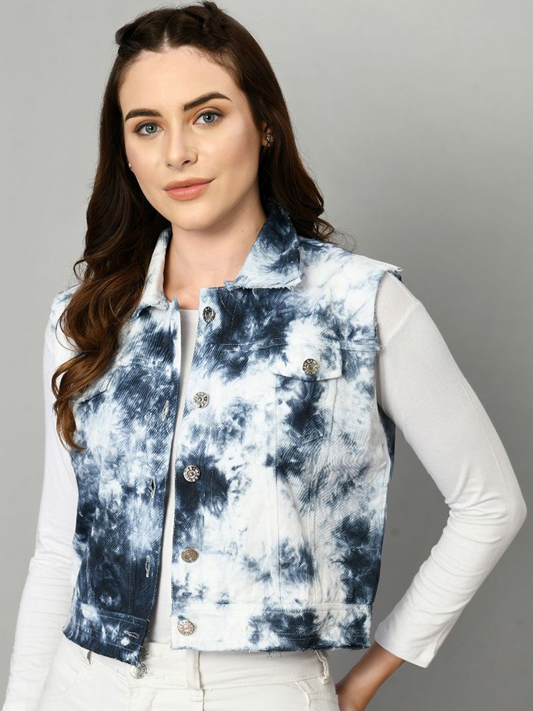 IUGA Women Multicoloured Floral Crop Denim Jacket Price in India