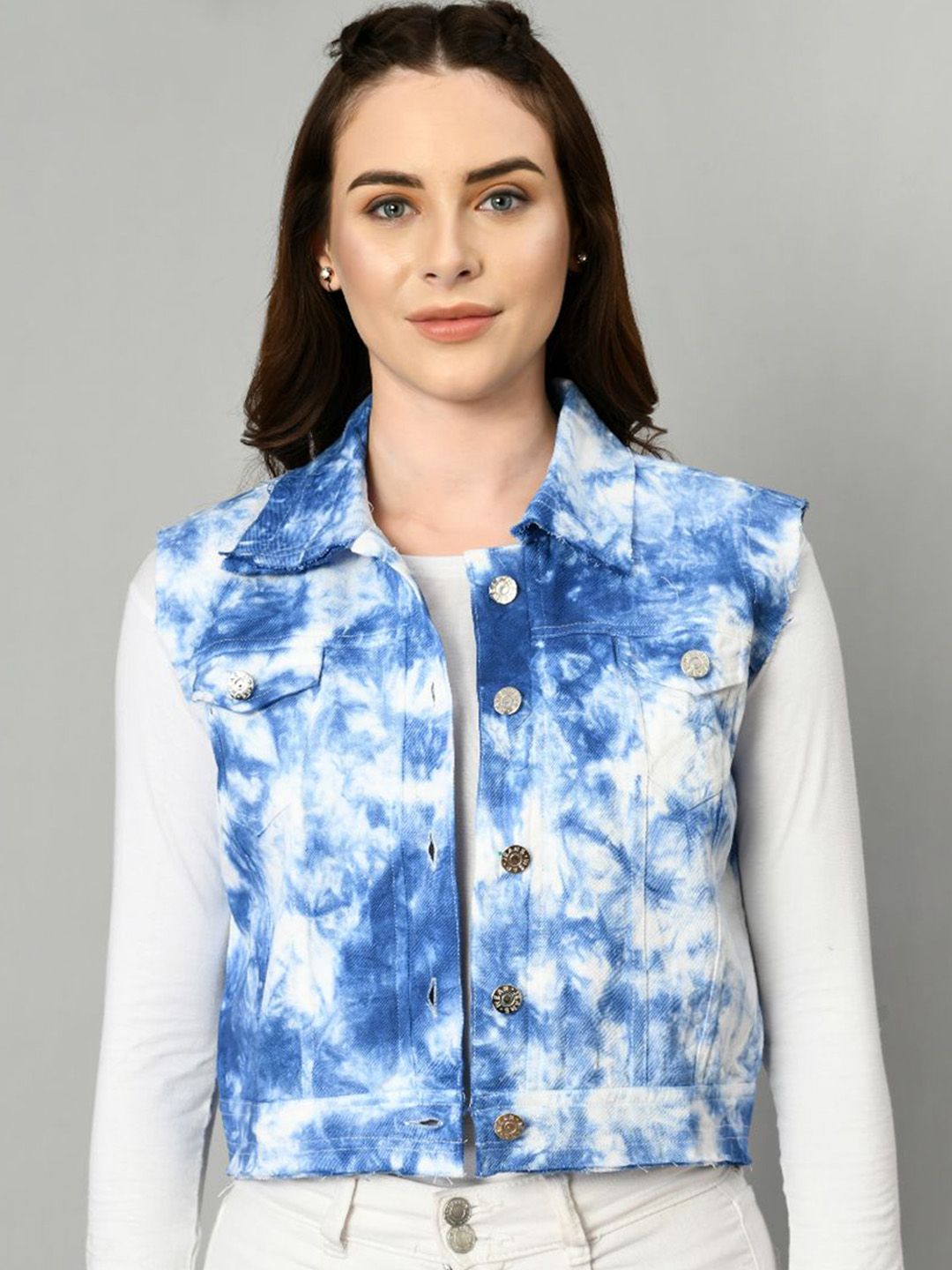 IUGA Women Multicoloured Crop Denim Jacket Price in India