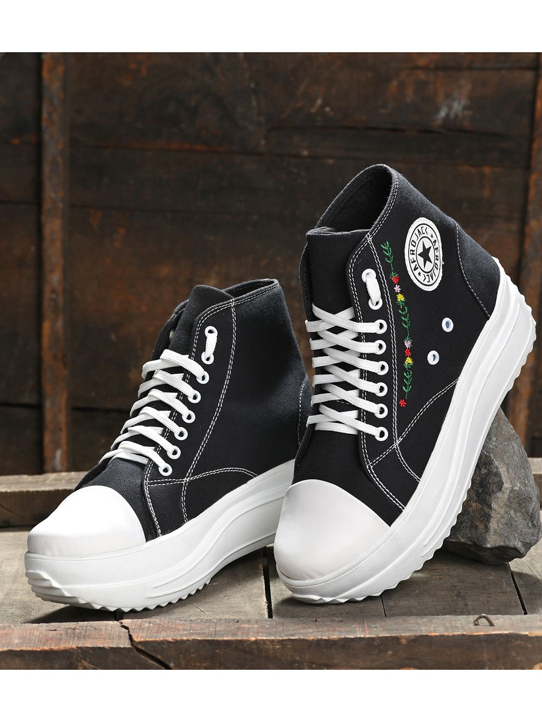 AfroJack Women Black Colourblocked Sneakers Price in India