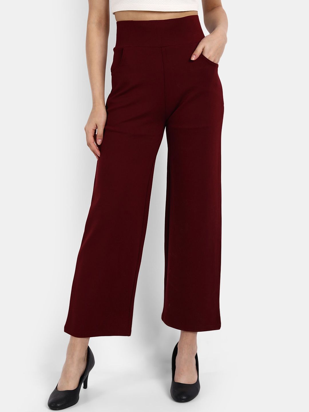 BROADSTAR Women Maroon Loose Fit High-Rise Easy Wash Trousers Price in India