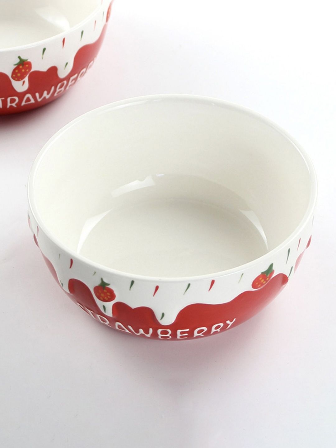 Nestasia Red & White Ceramic Strawberry Printed Bowl For Salads and Snacks Price in India