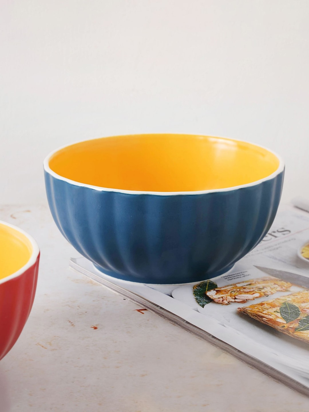 Nestasia Blue & Orange 1 Piece Ceramic Glossy Serving Bowl Price in India