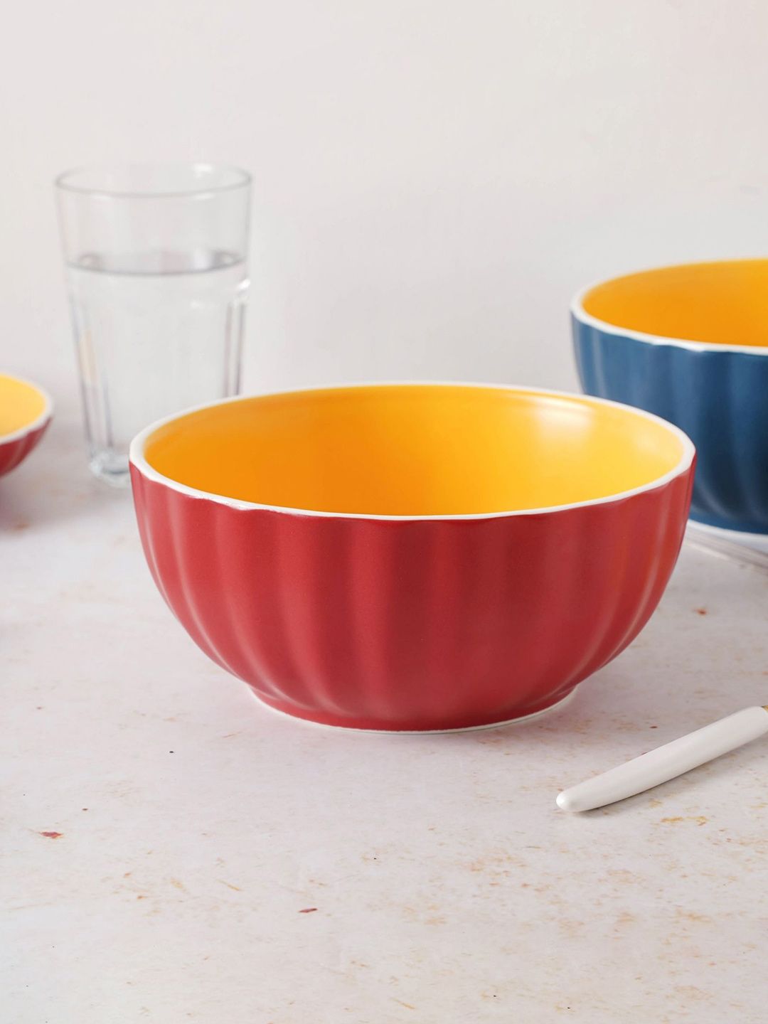 Nestasia Red & Yellow 1 Piece Textured Ceramic Serving Bowl Price in India