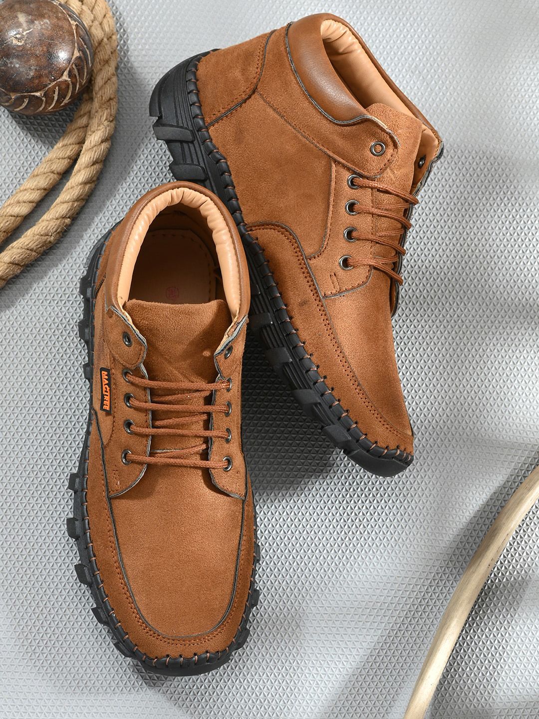 Mactree Men Tan Textured Suede Fashion