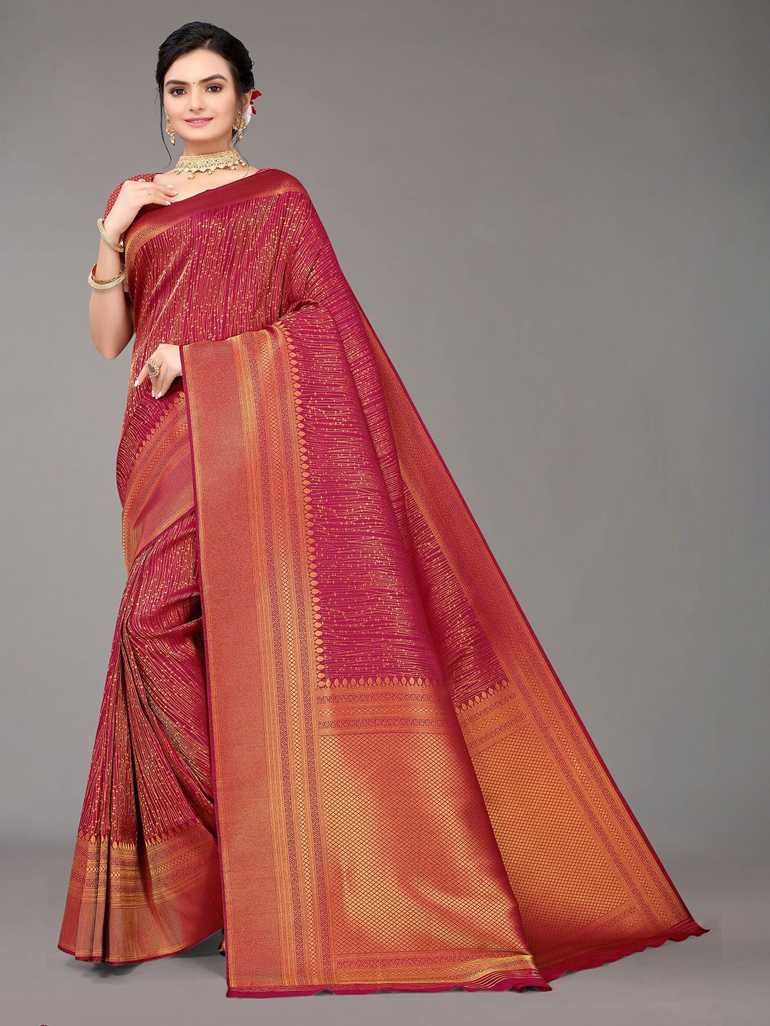Nimayaa Maroon & Gold-Toned Ethnic Motifs Zari Silk Blend Banarasi ...