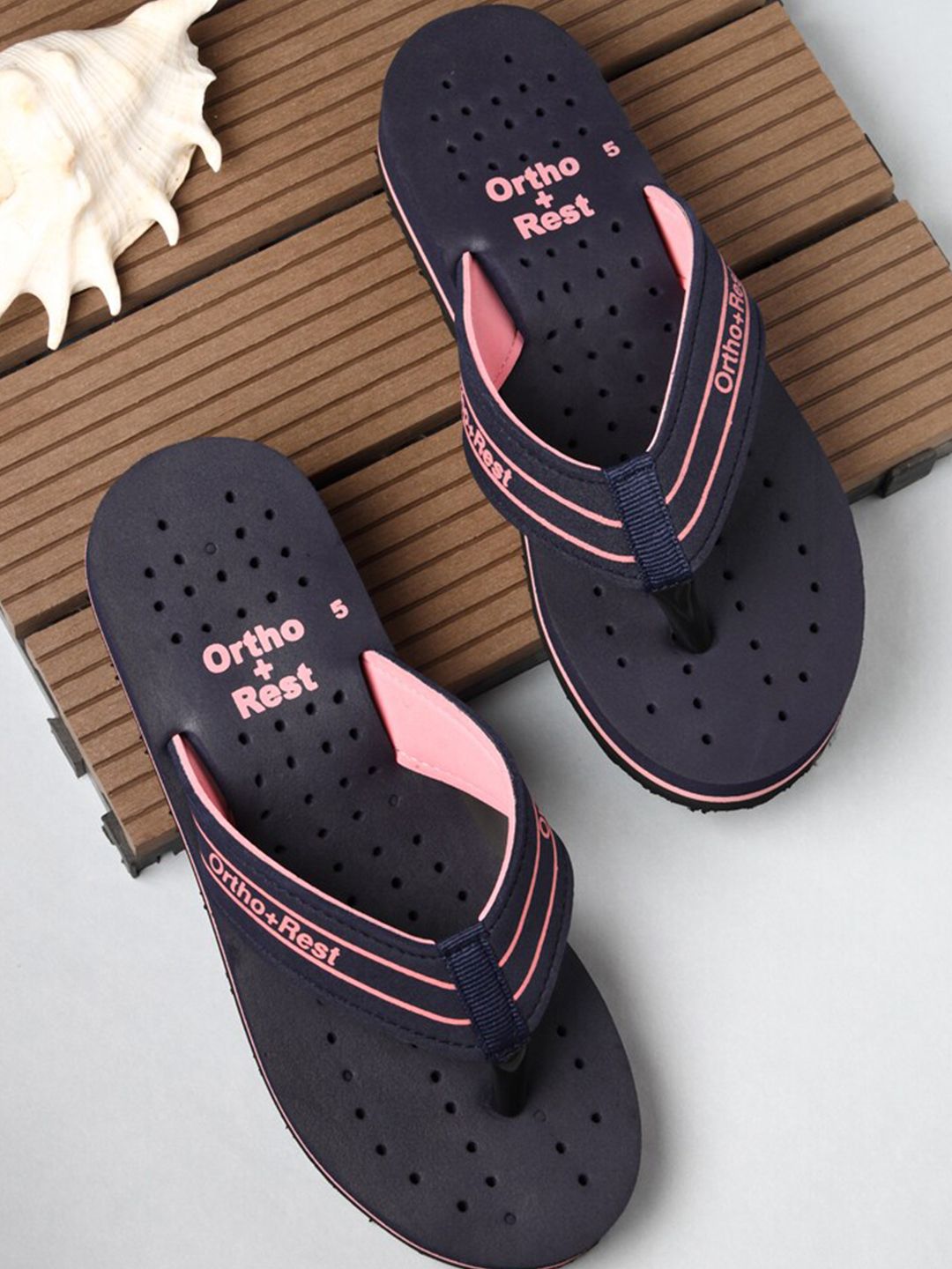 Ortho Rest Women Blue & Pink Printed Rubber Thong Flip-Flops Price in India