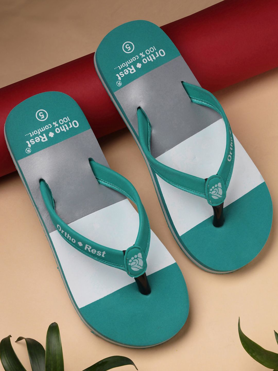 Ortho Rest Women Teal Colourblocked Rubber Thong Flip-Flops Price in India