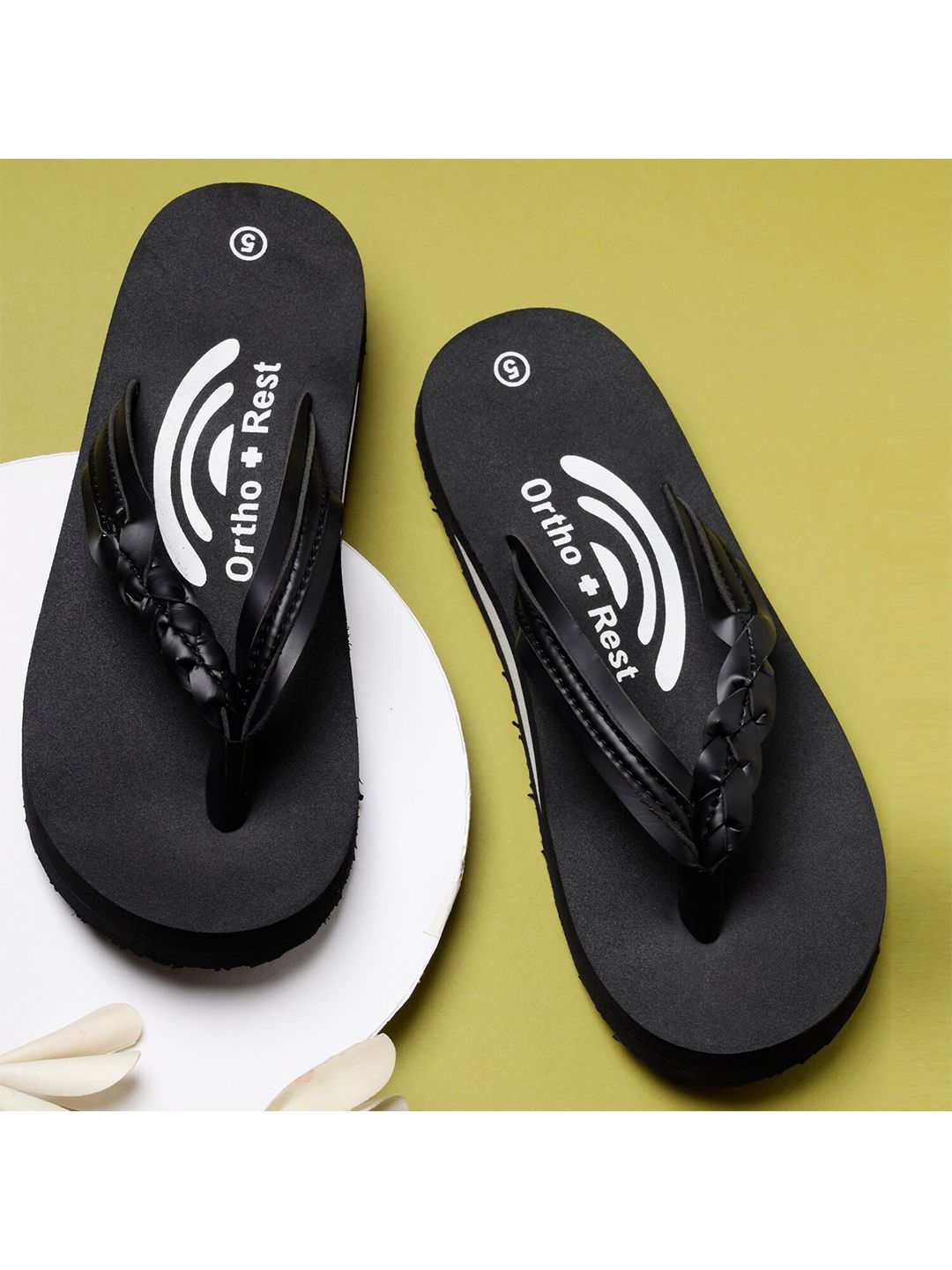 Ortho Rest Women Black & White Printed Thong Flip-Flops Price in India