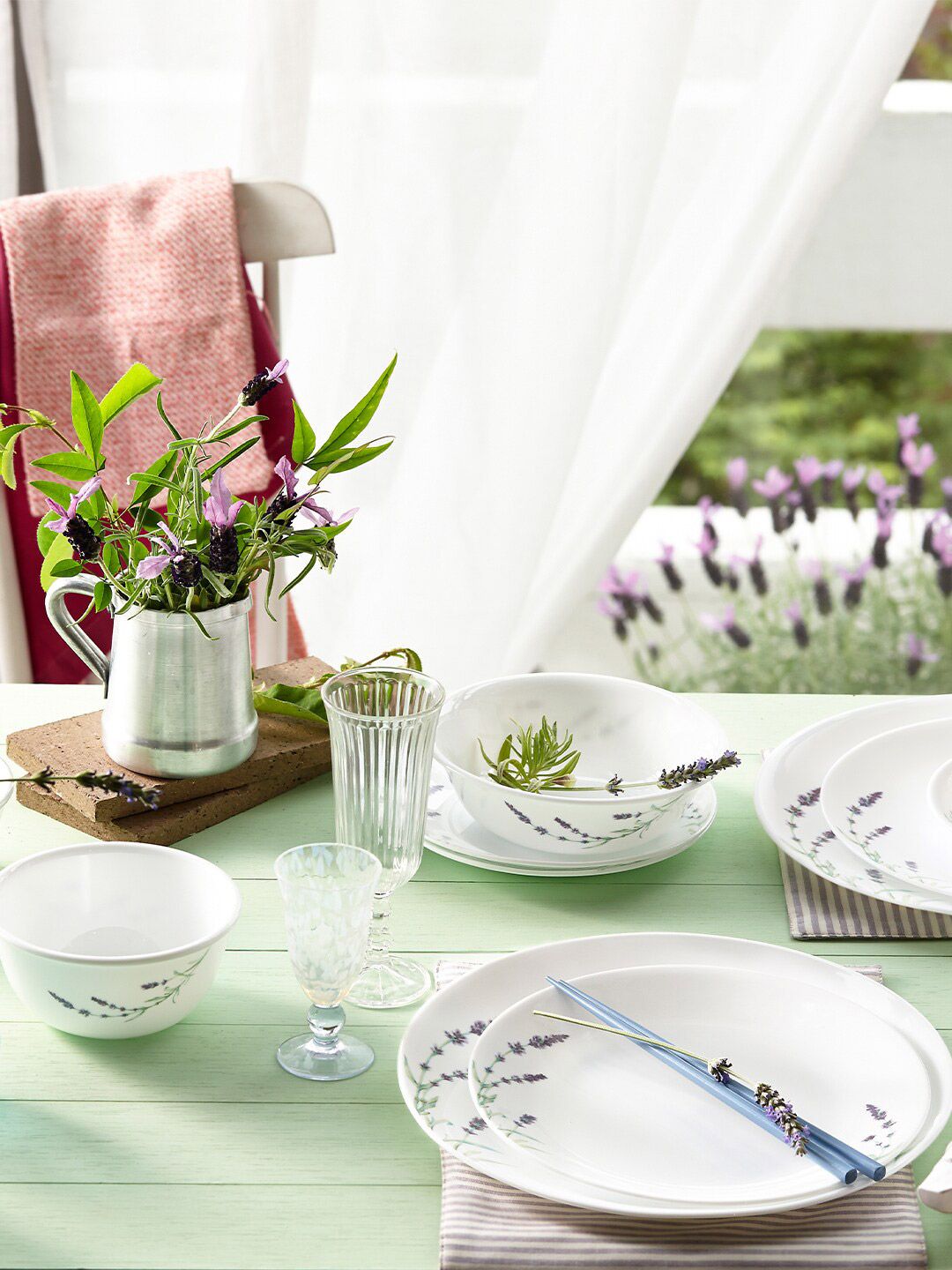 Corelle Unisex White & Lavender Pack Of 12 Floral Printed Dinner Set Price in India