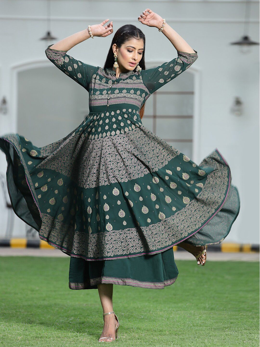 Juniper Green Ethnic Motifs Georgette Ethnic Midi Dress Price in India