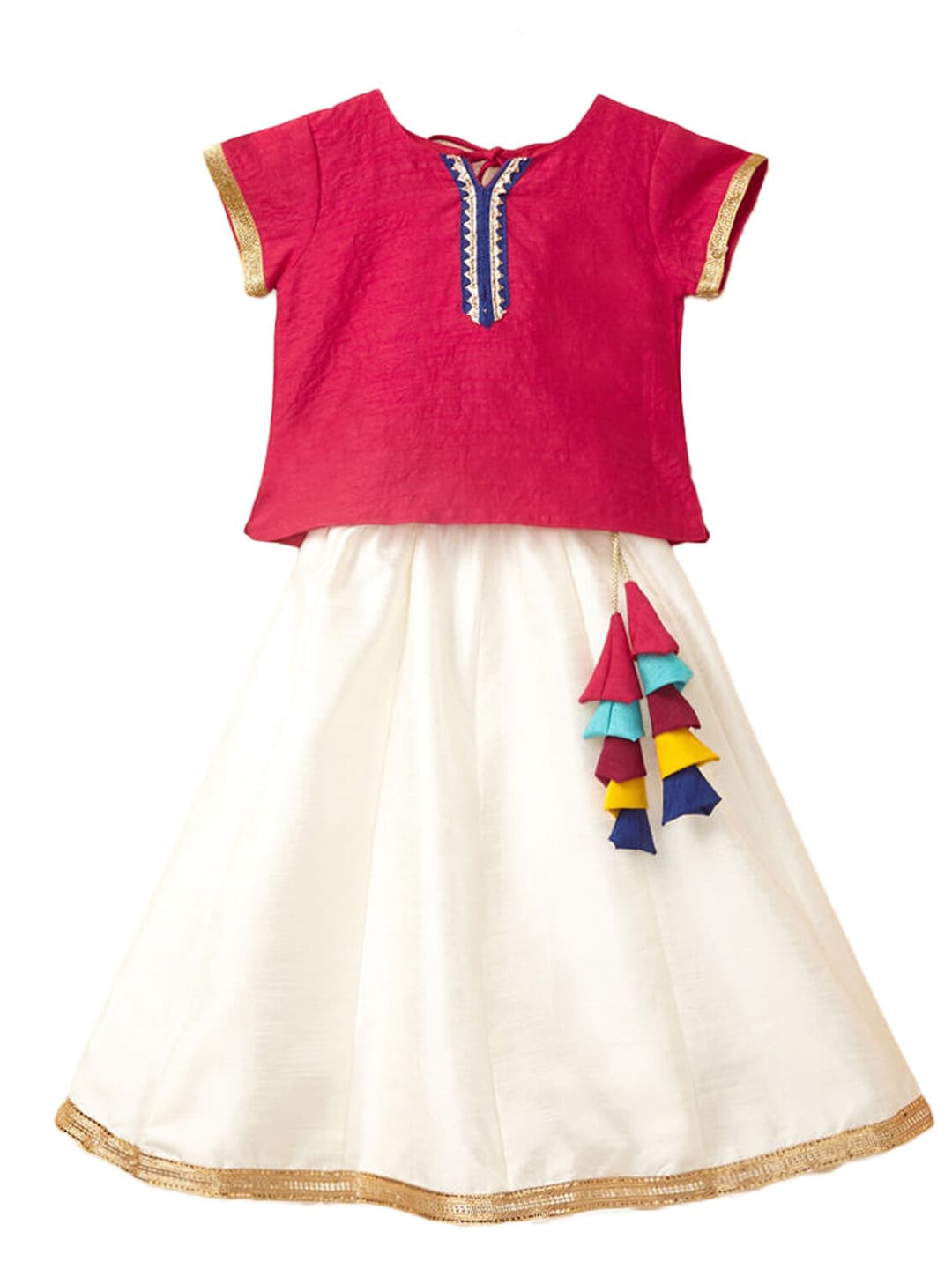 The Magic Wand Girls Red & White Embellished Ready to Wear Lehenga Choli Price in India