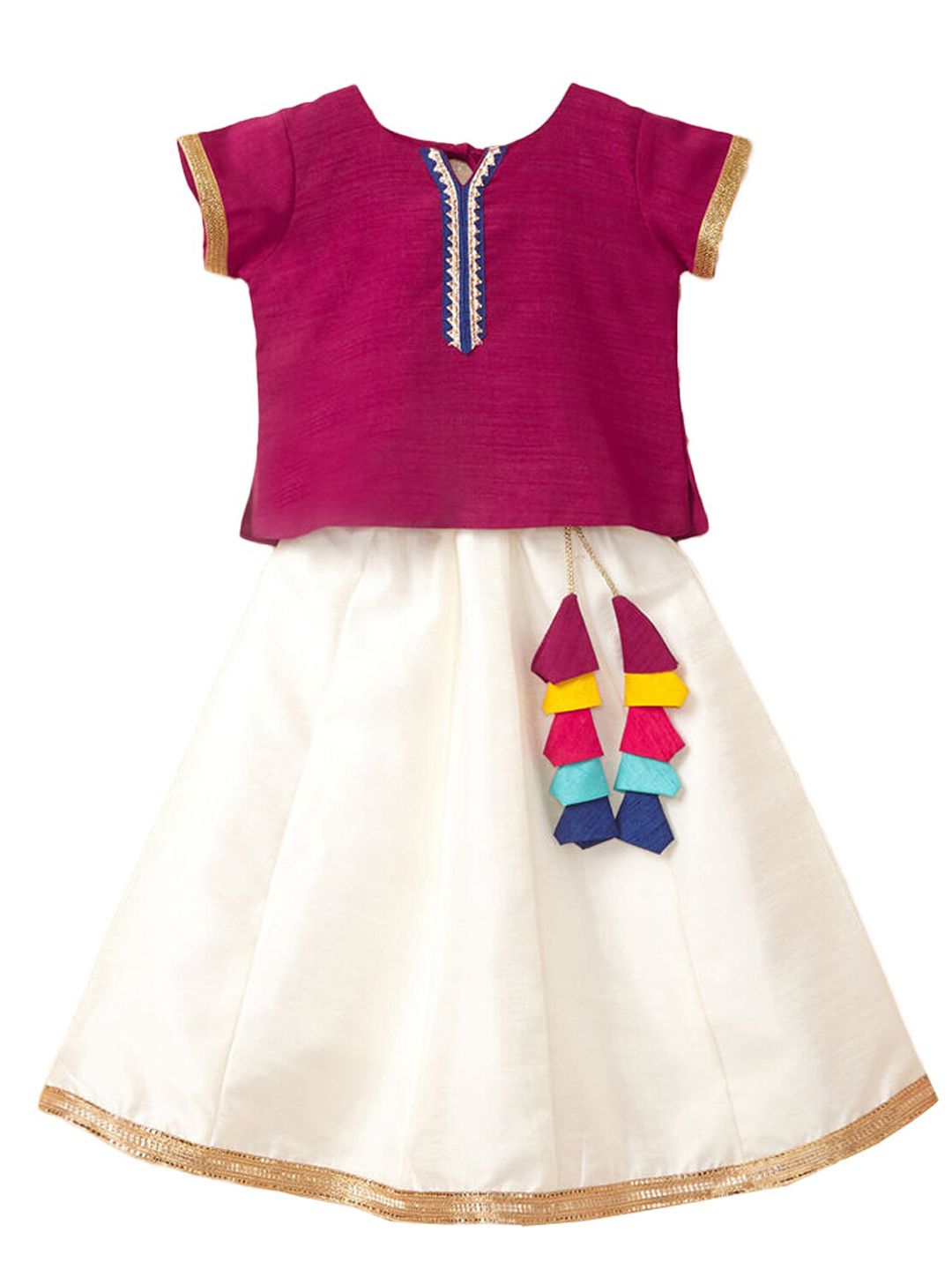 The Magic Wand Girls Purple & White Embellished Ready to Wear Lehenga Choli