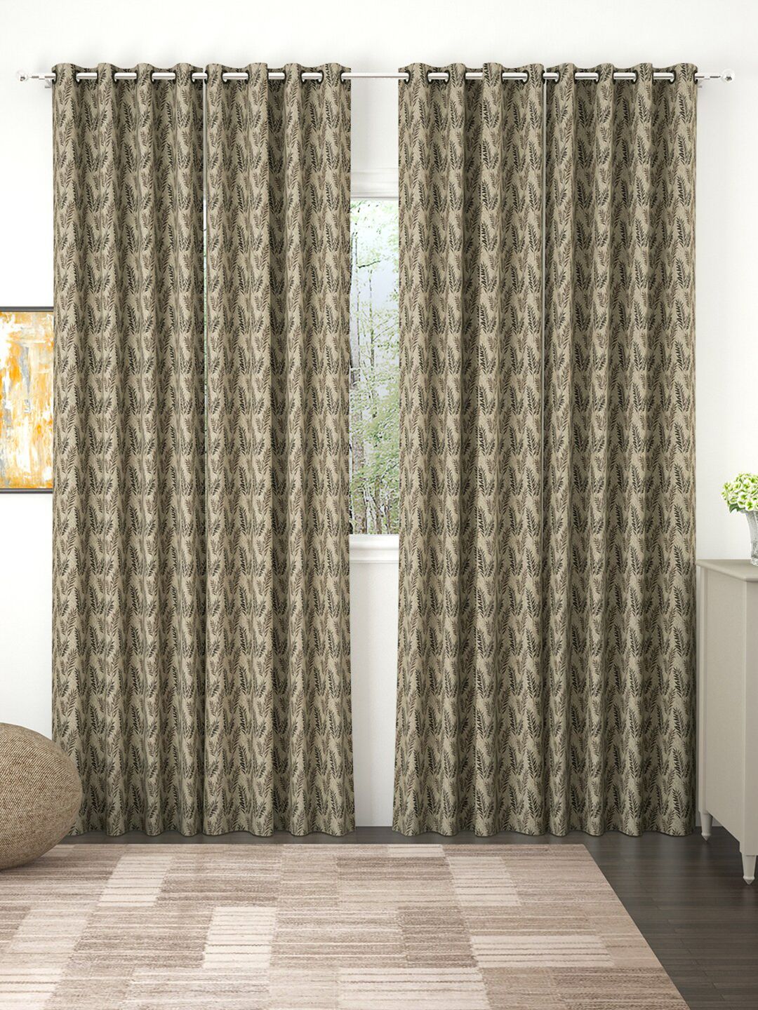 Story@home Brown Pack of 4 Room Jacquard Darkening Door Curtain Price in India