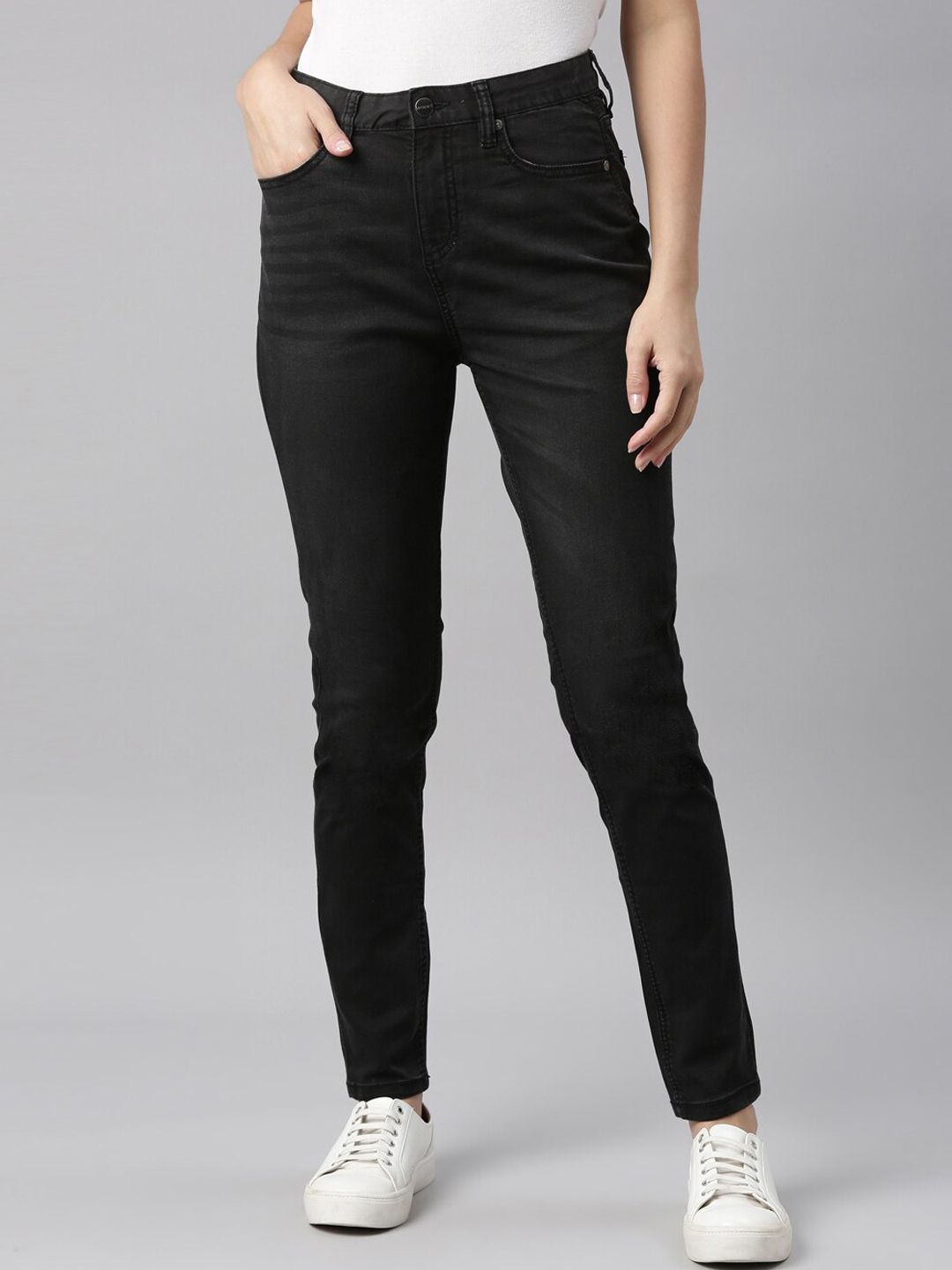 Go Colors Women Black Smart Slim Fit High-Rise Stretchable Jeans Price in India