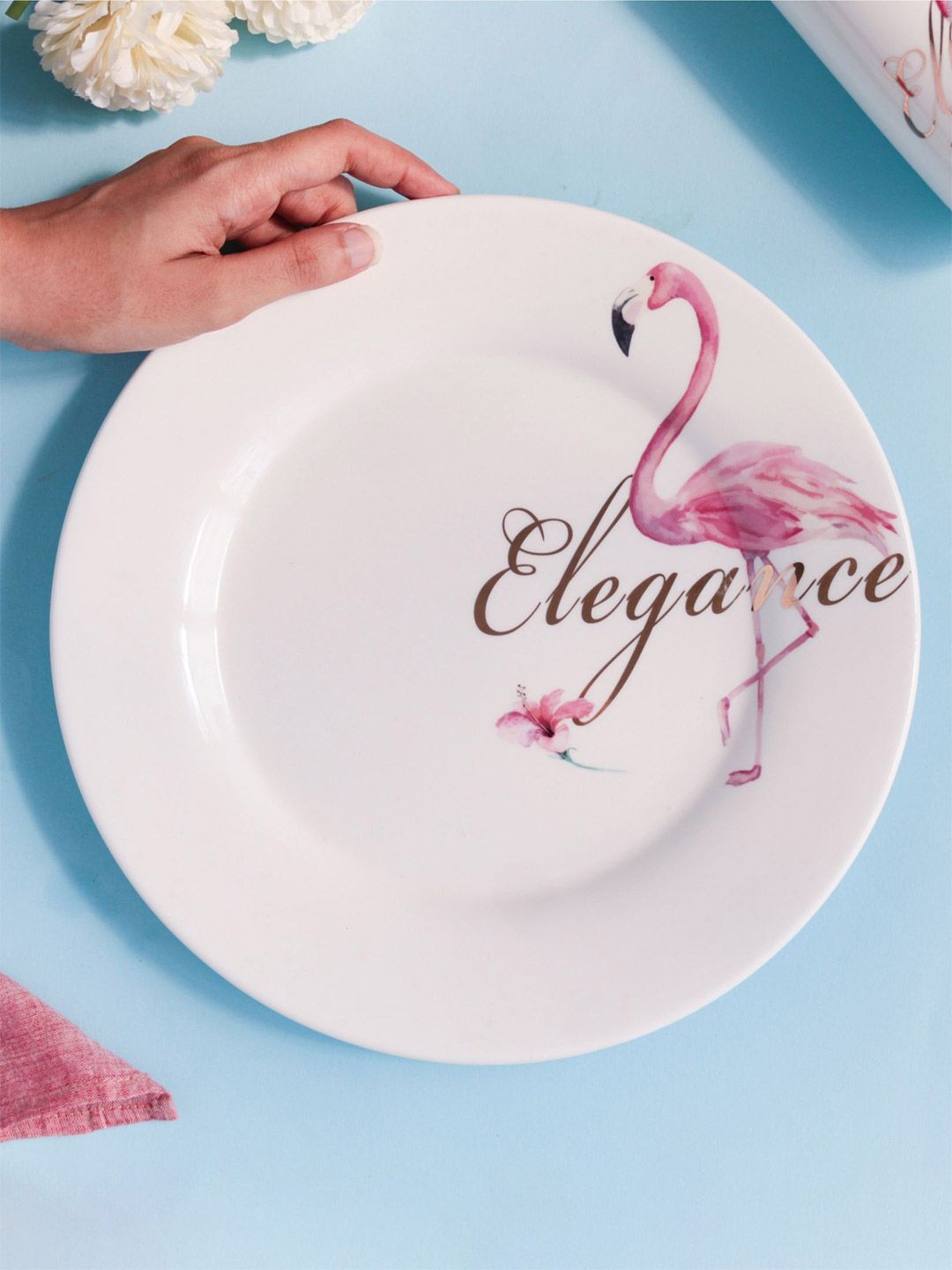 Nestasia White and Pink Printed Ceramic Flamingo Plate Price in India