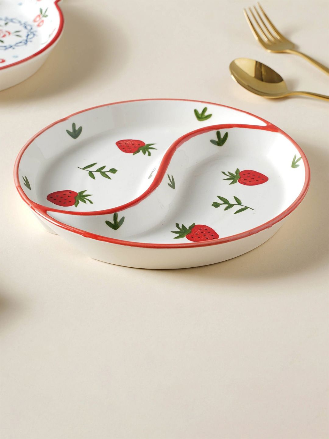 Nestasia White and Red Strawberry Sectioned Ceramic Serving Plate Price in India