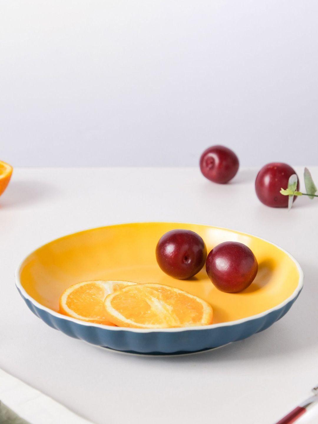 Nestasia Blue & Yellow Textured Ceramic Glossy Snack Plate Price in India