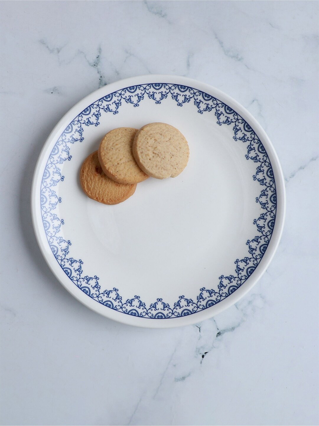 Nestasia White & Blue Floral Printed Ceramic Round Plate for Snacks Price in India