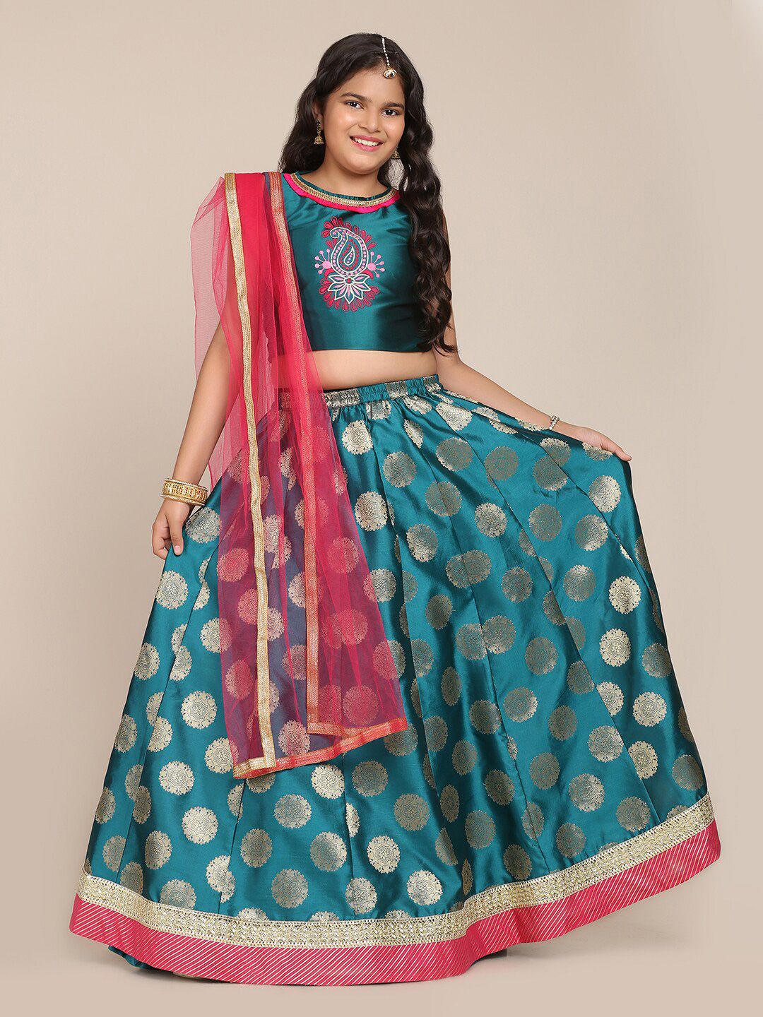 Bitiya by Bhama Girls Green Lehenga Choli Price in India