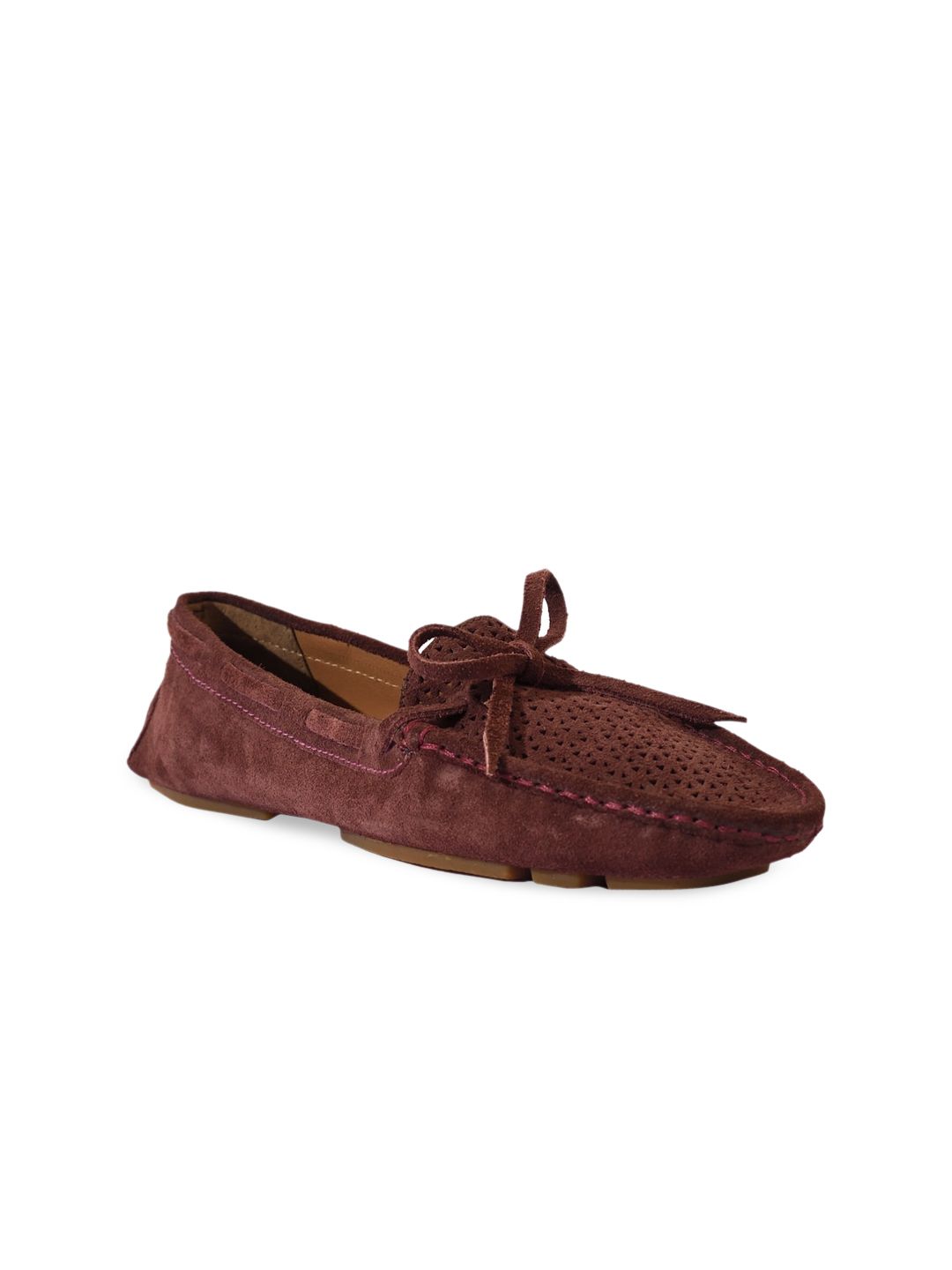 Eske Women Burgundy Textured Leather Boat Shoes Price in India