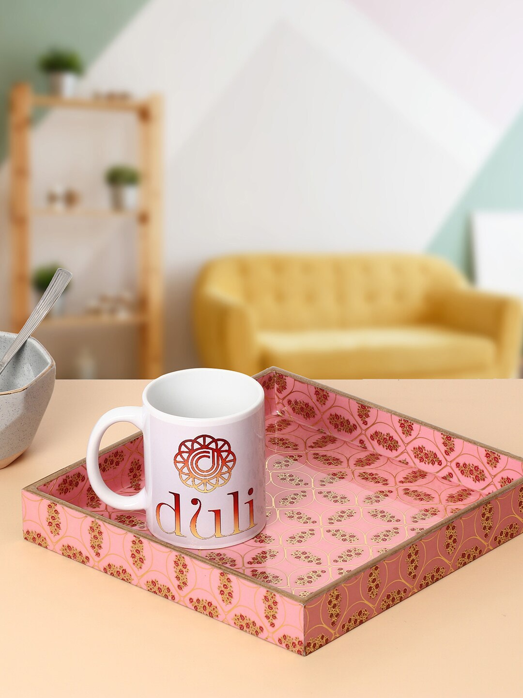 DULI Pink Printed Multipurpose Wooden Serving Trays Price in India