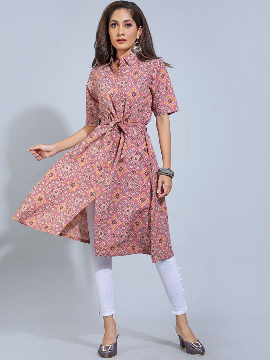POONAM DESIGNER Women Pink Ethnic Motifs Printed Kurta