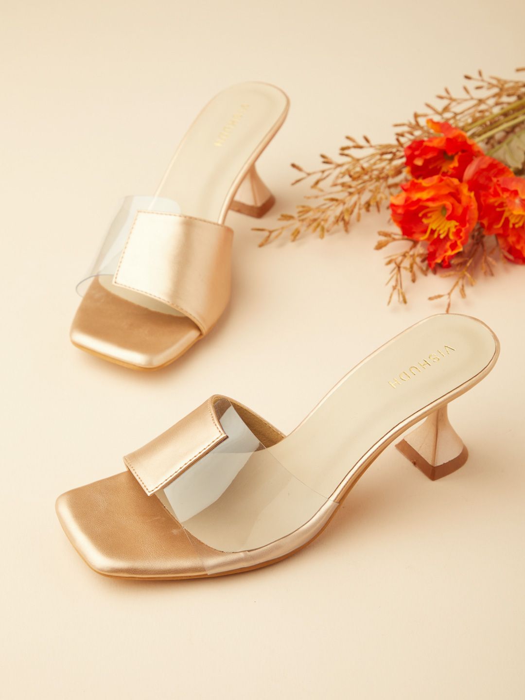 Vishudh Rose Gold Open Toe Slim Heels