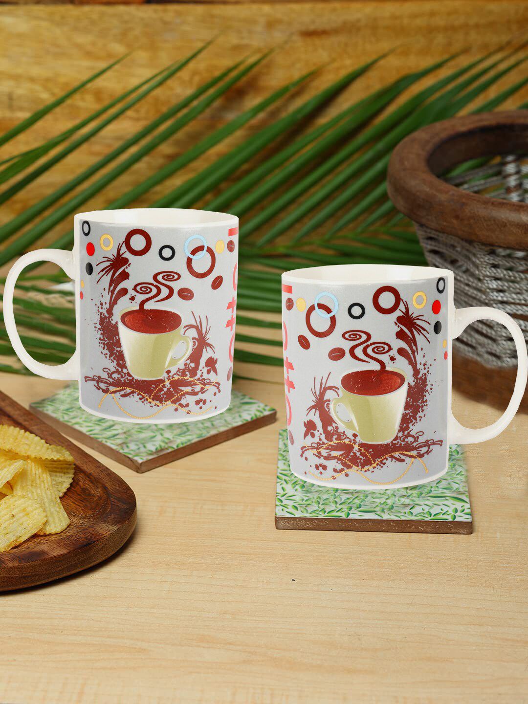 ZEVORA Set of 2 White & Red Floral Printed Ceramic Glossy Mugs Price in India