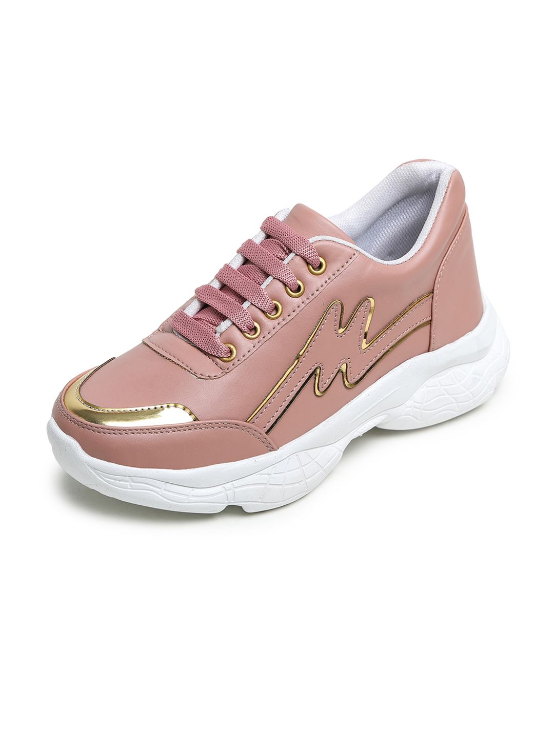 BOOTCO Women Peach-Coloured Colourblocked Sneakers Price in India