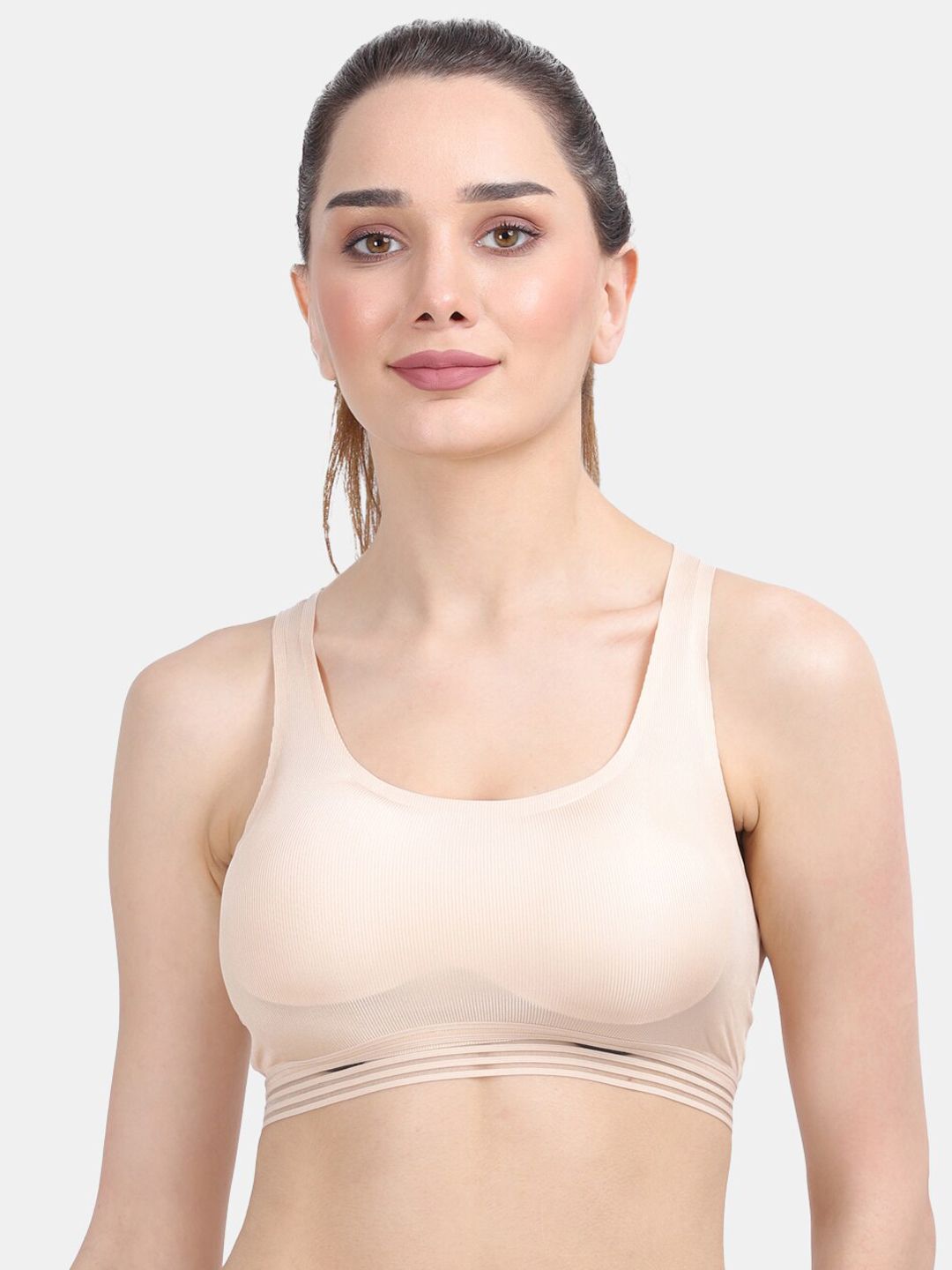 Amour Secret Beige Workout Yoga Bra - Lightly Padded Dry Fit Price in India