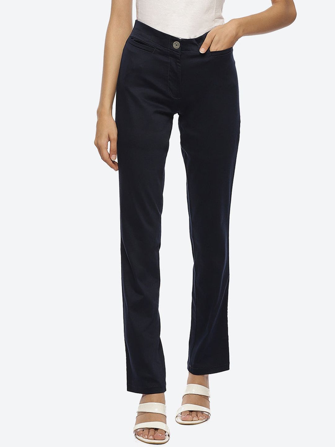 Lakshita Women Navy Blue Women Blue Regular Fit Solid Chambray Trousers