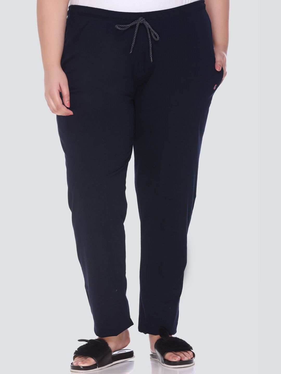 CUPID Women Plus Size Navy Blue Solid Lounge Pants Price in India