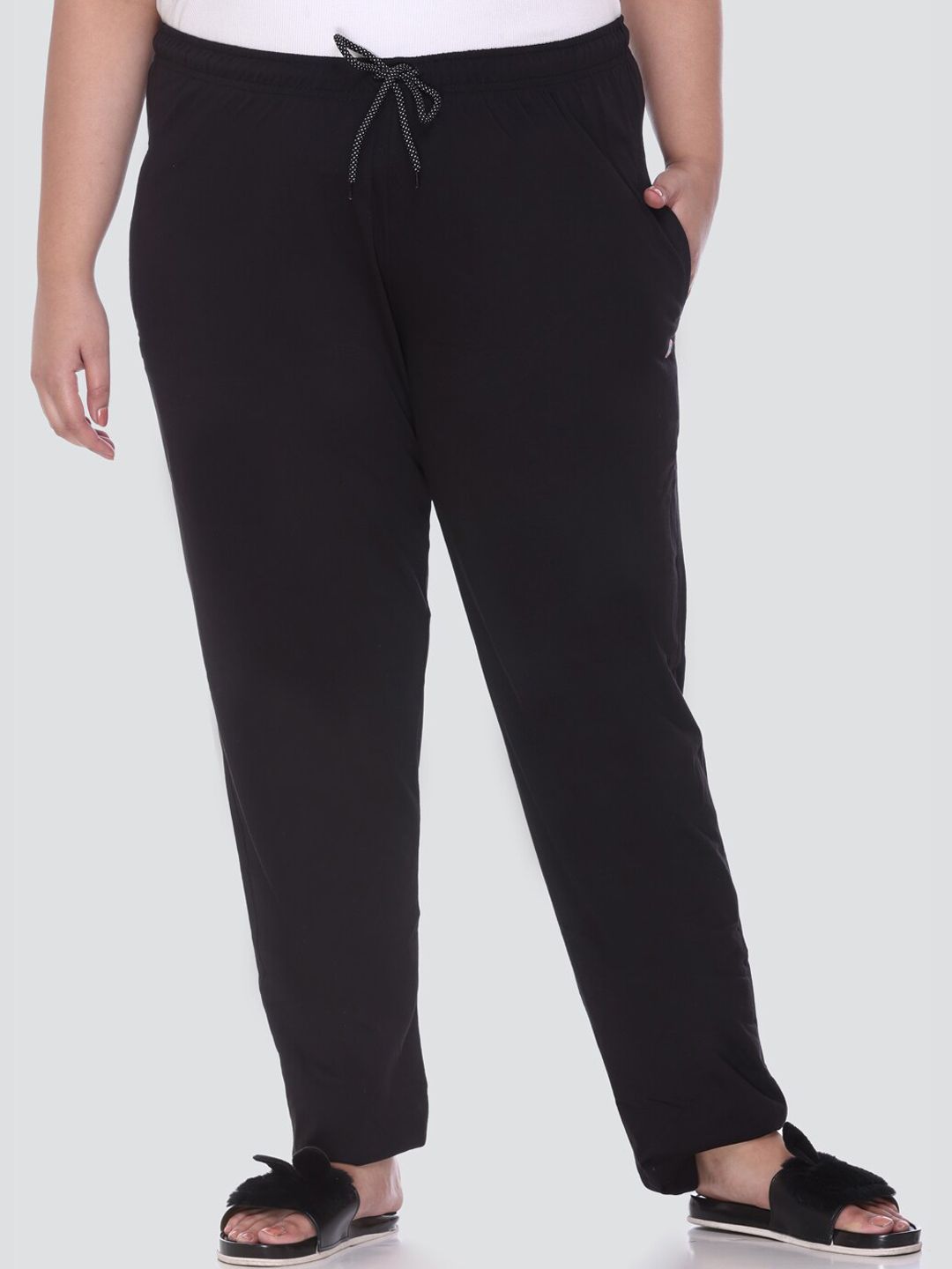 CUPID Women Plus Size Black Solid Lounge Pants Price in India