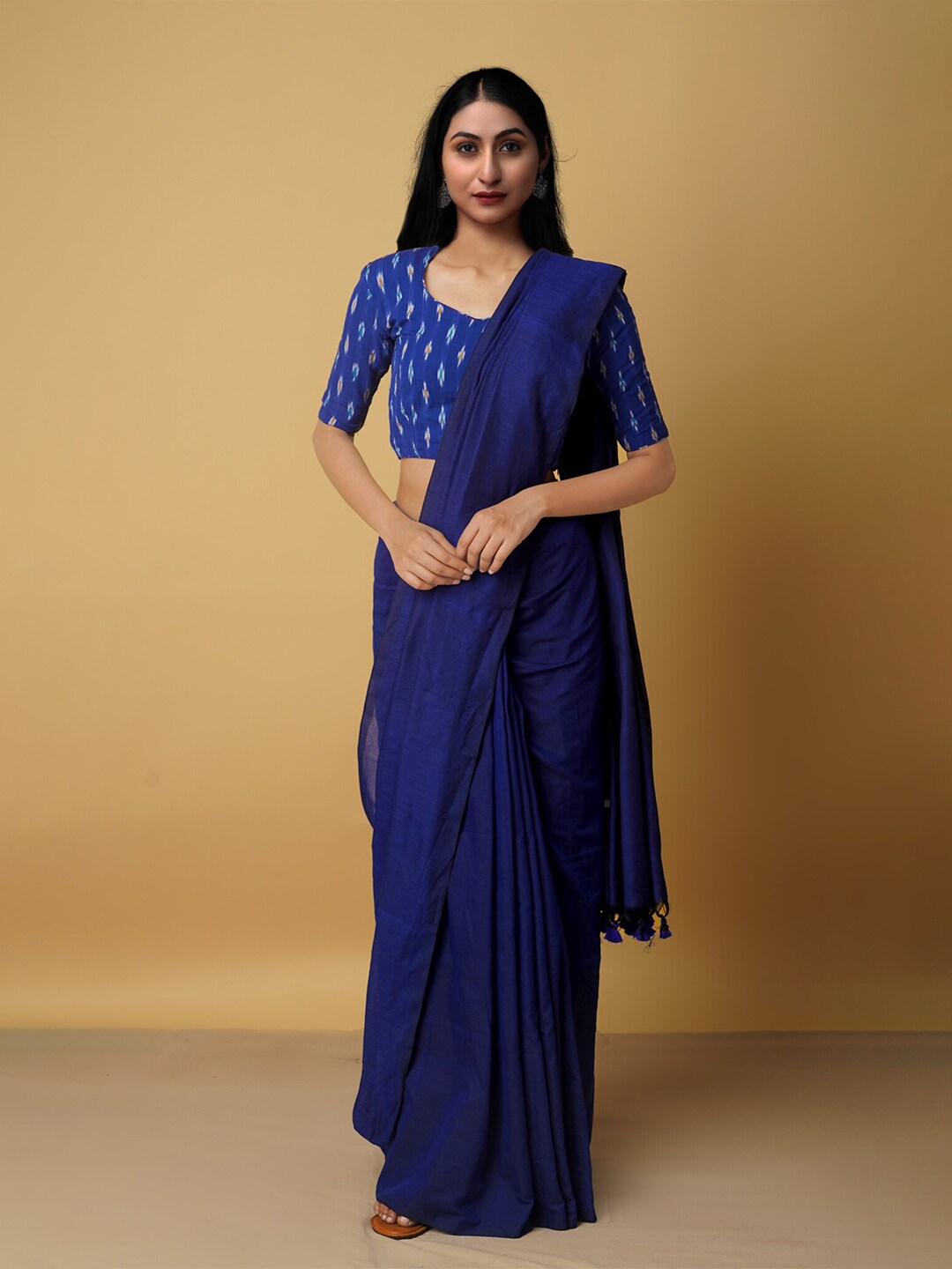 Unnati Silks Navy Blue Pure Cotton Linen Saree Price in India