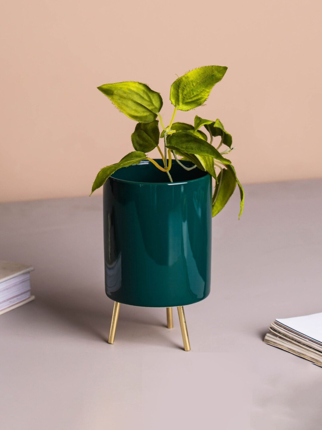 Nestasia Green & Gold-Toned Solid Planters With Stand Price in India
