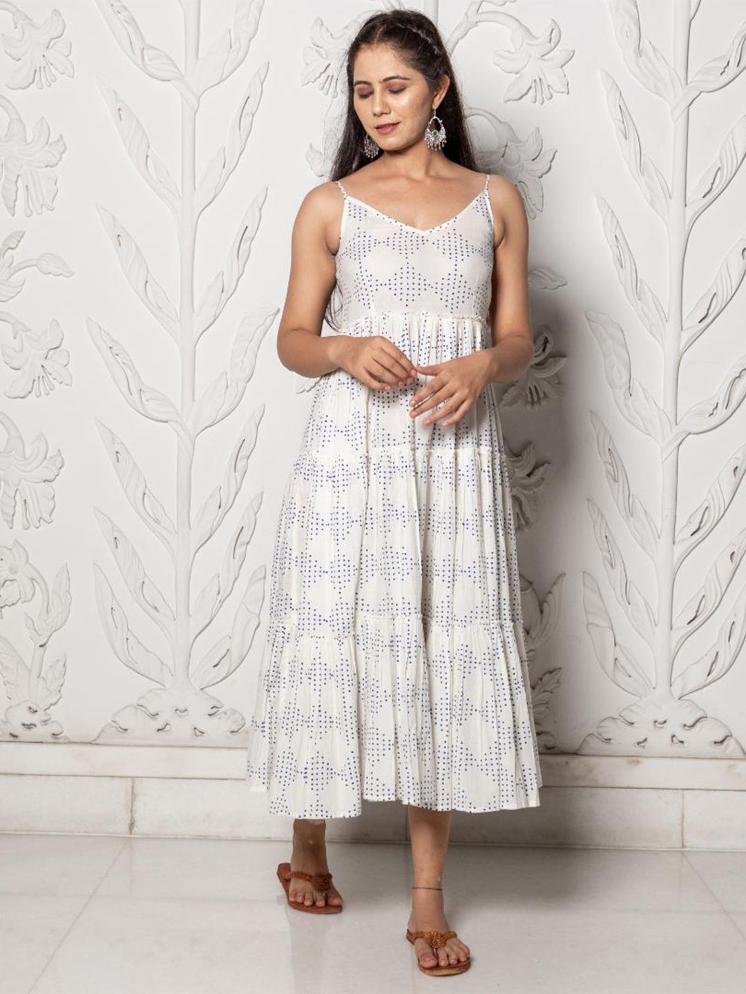 Baisacrafts White & Blue Maxi Dress Price in India