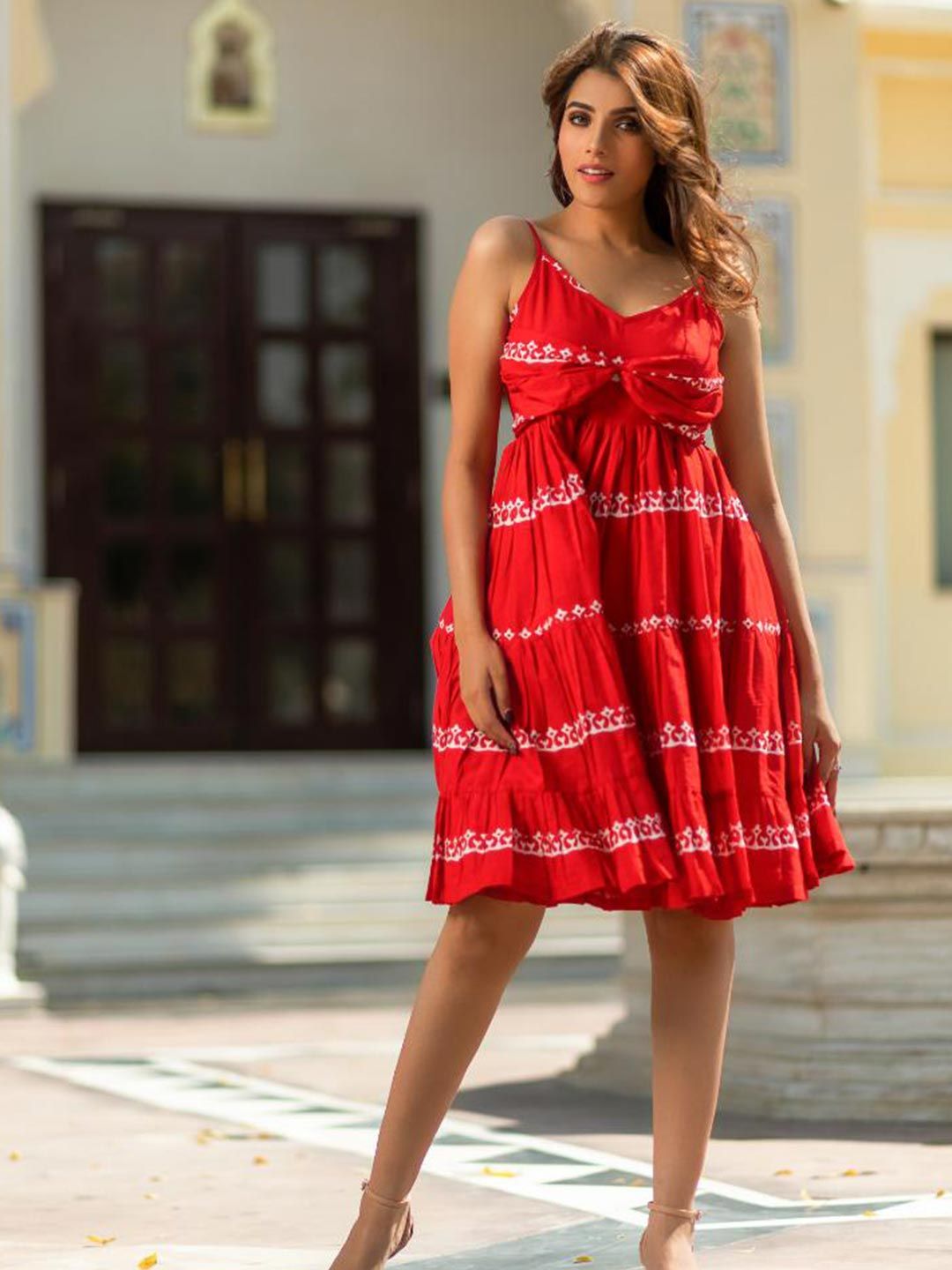 Baisacrafts Red Printed Cotton Dress Price in India