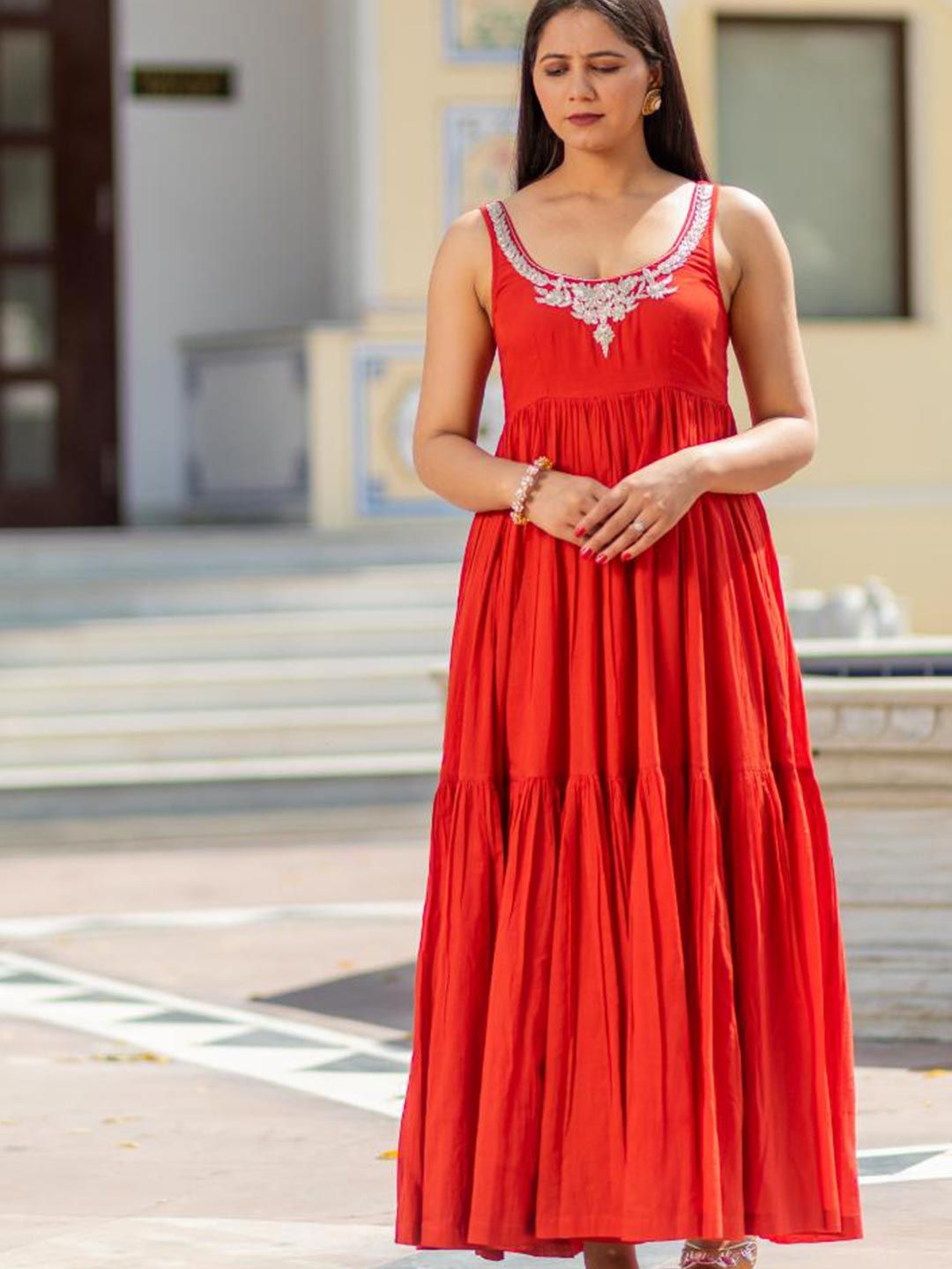 Baisacrafts Red Ethnic Maxi Dress Price in India