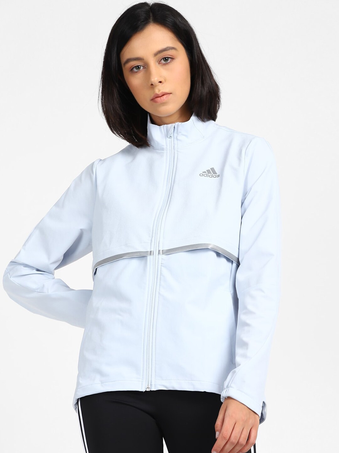 ADIDAS Women Blue Solid Polyester Jackets Price in India
