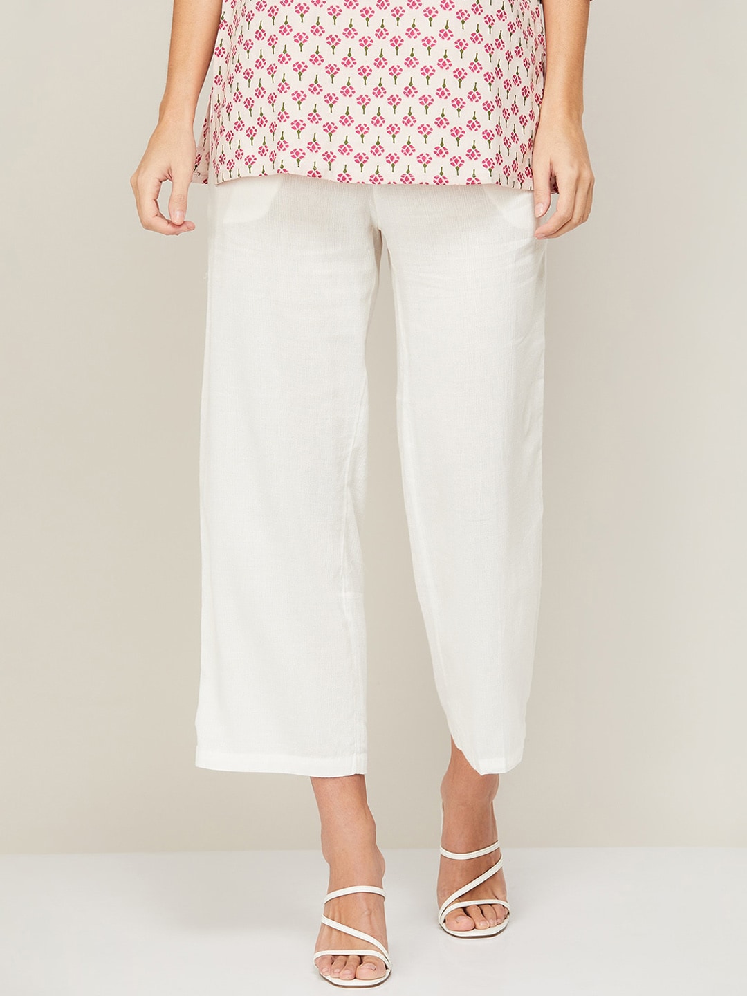 Melange by Lifestyle Women White Cotton Culottes Trousers Price in India