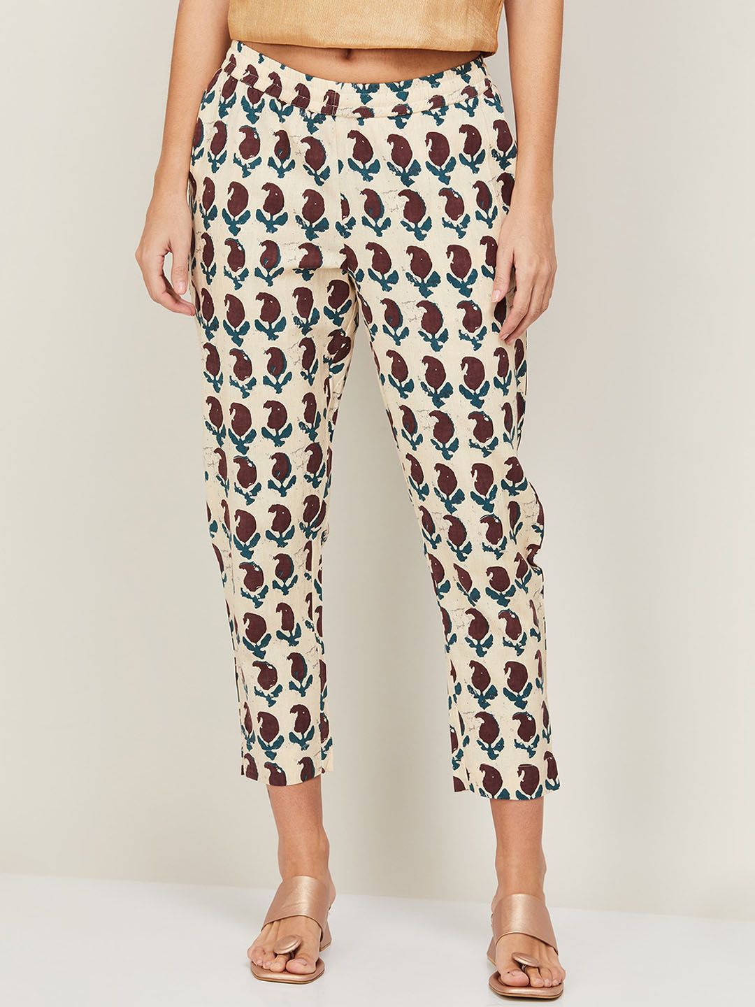 Melange by Lifestyle Women White Ethnic Motifs Printed Trousers Price in India