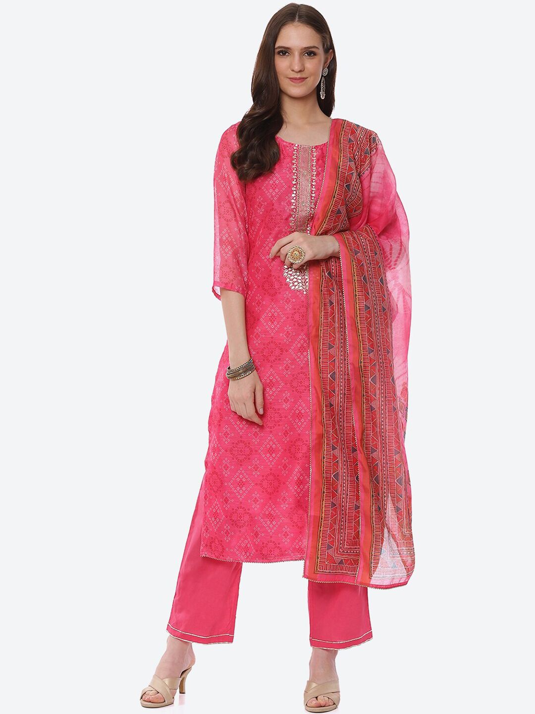 Biba Pink & Purple Unstitched Dress Material Price in India
