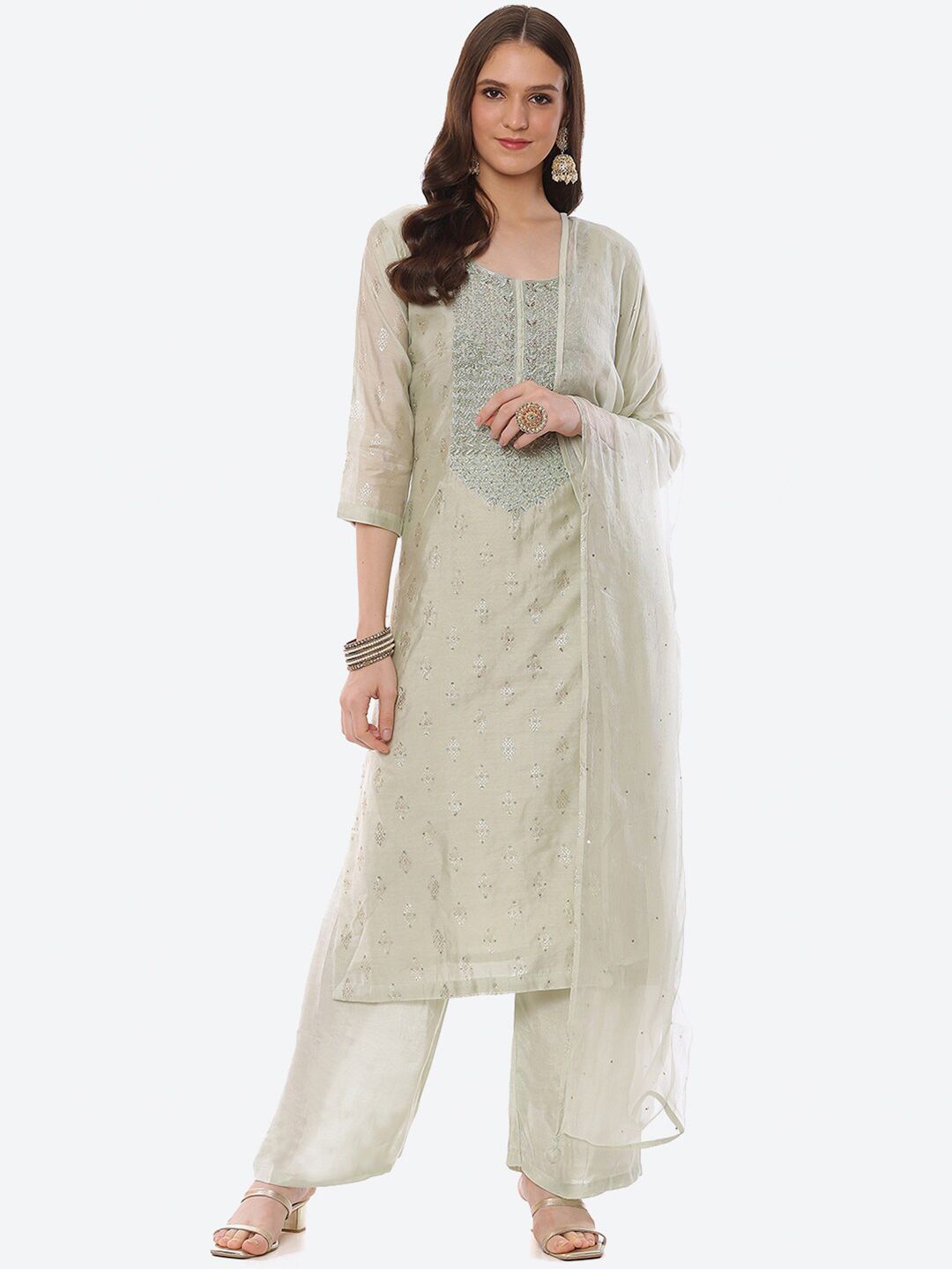 Biba Grey Embroidered Unstitched Dress Material Price in India