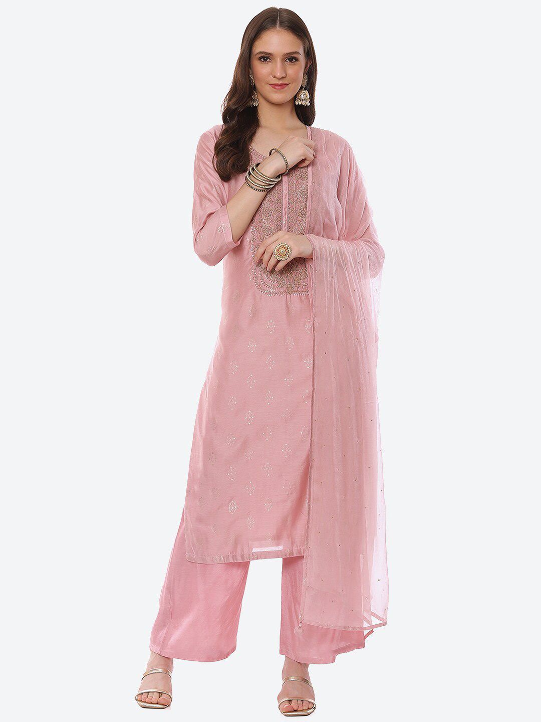 Biba Lavender Embellished Unstitched Dress Material Price in India
