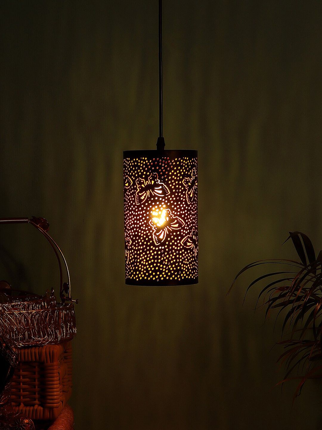MFD HOME FURNISHING Black Solid Butterfly Theme Ceiling Lamp Price in India