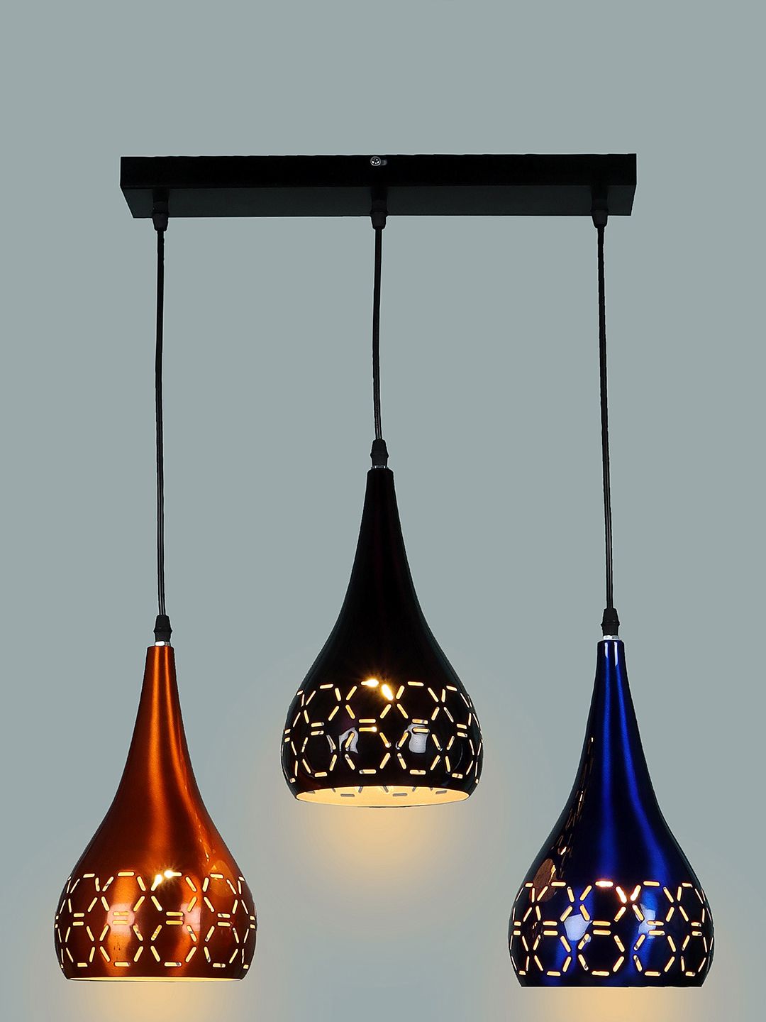 MFD HOME FURNISHING Set of 3 BrownBlack& Blue Textured Ceiling Lamps Price in India