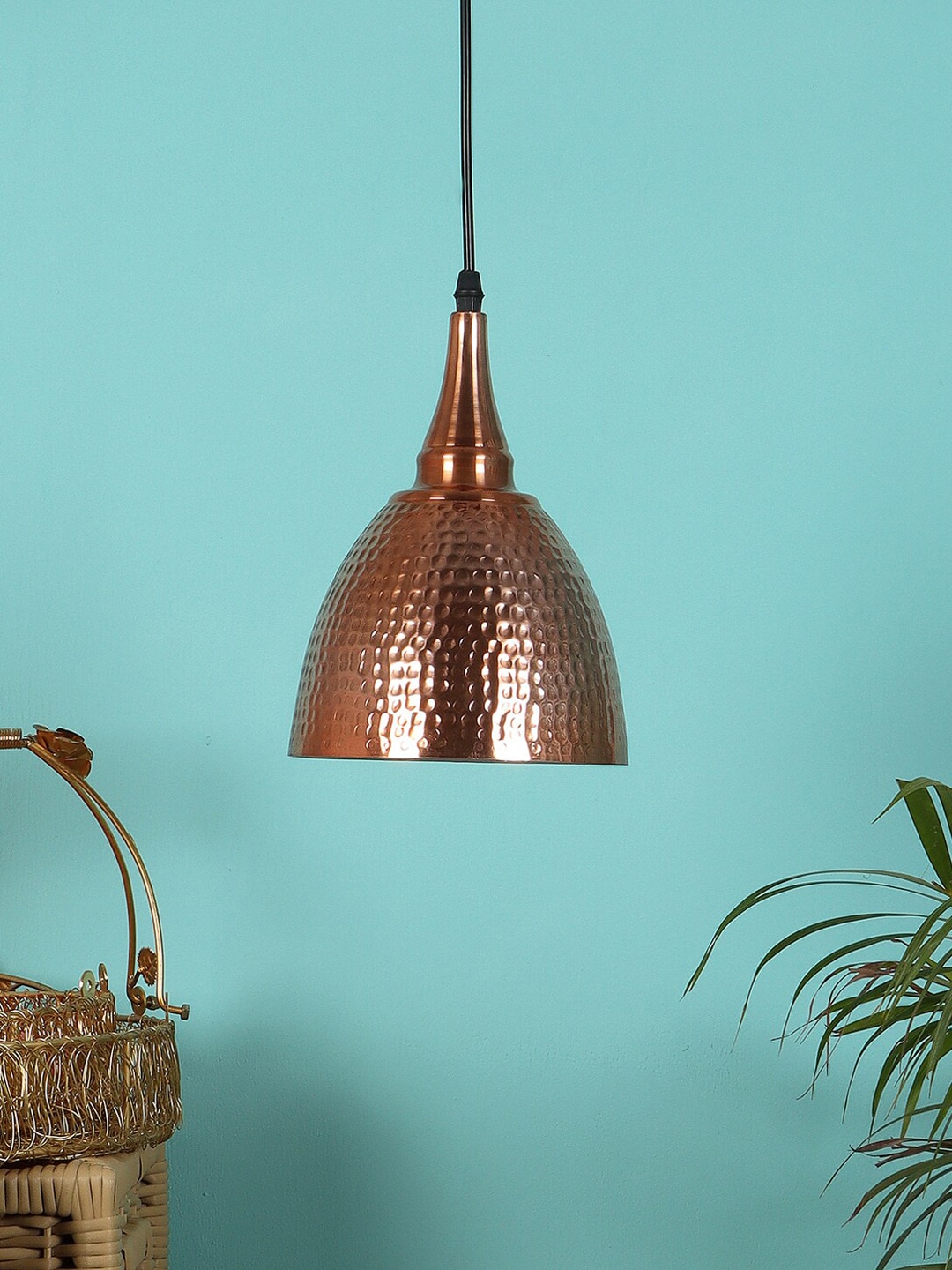 MFD HOME FURNISHING Copper-Toned Textured Contemporary Ceiling Lamp Price in India